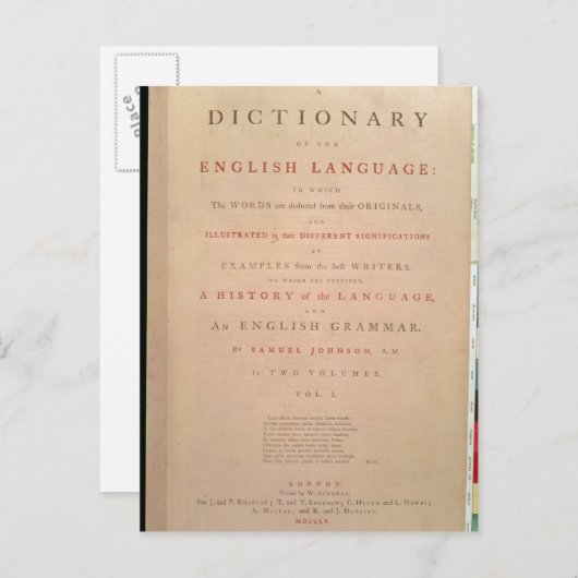 Titel Seite des Volumens I des Englischen Postkarte (Vorne/Hinten)