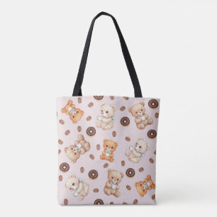 Titel Süßer Kaffee und Donuts Bär Nahtloses Muster Tasche