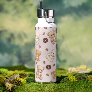 Titel Süßer Kaffee und Donuts Bär Nahtloses Muster Trinkflasche
