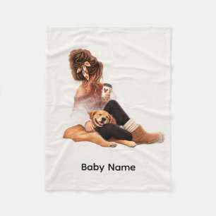 Titel Süßes Herbstmädchen und Hund Personalisierte Fleecedecke