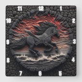 Titel: Wave Gallop Craft: Carved Look Reittier Quadratische Wanduhr (Vorderseite)