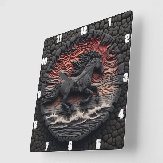 Titel: Wave Gallop Craft: Carved Look Reittier Quadratische Wanduhr (Winkel)