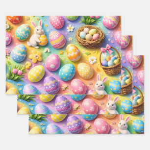 Titel: Whimsical-Osterhase und farbenfrohes Ei-Pat Geschenkpapier Set