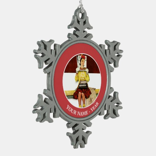 Titelmädchen Schneeflocken Zinn-Ornament (Links)