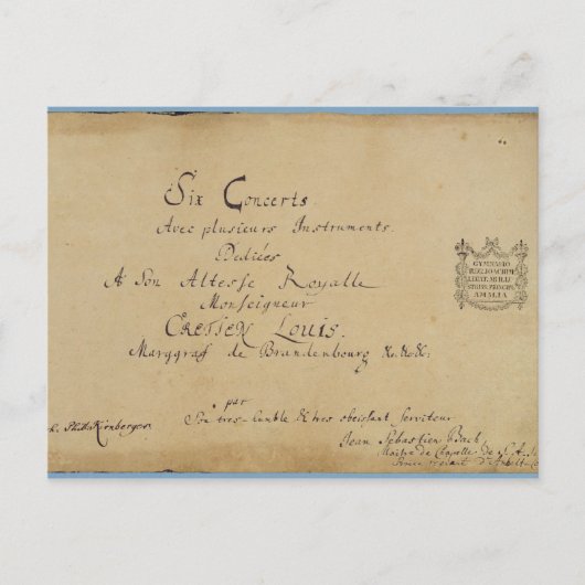 Titelseite der "Brandenburger Konzerte" Postkarte (Vorderseite)