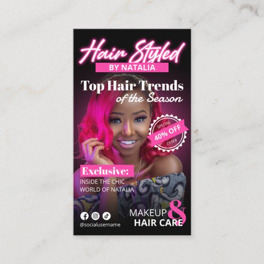 Titelseite des Pink & Black Hair Salon Magazine Visitenkarte (Vorderseite)