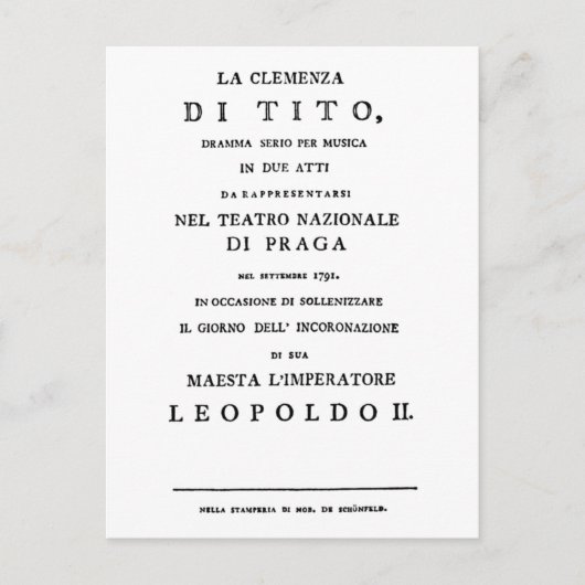 Titelseite La Clemenza di Tito Libretto Postkarte (Vorderseite)