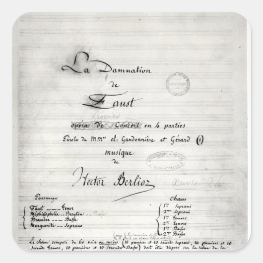 Titelseite "La Damnation de Faust" Quadratischer Aufkleber (Vorderseite)