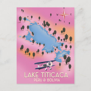 Titicacasee, Peru, Bolivien Seekarte Reise Kunst Postkarte