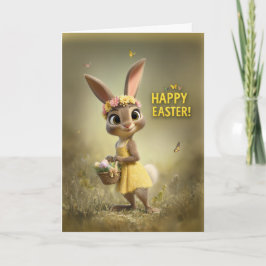 Title Adorable Easter Bunny with Basket and Flower Karte