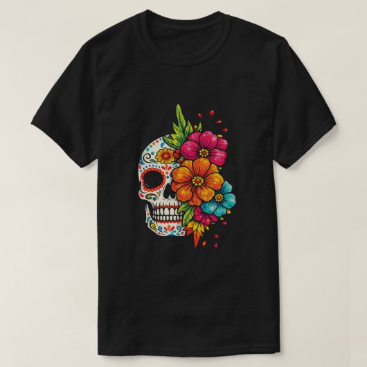 Title: Día de los Muertos Floral Skull T-Shirt (Design vorne)