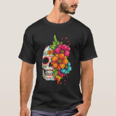 Title: Día de los Muertos Floral Skull T-Shirt (Vorderseite)