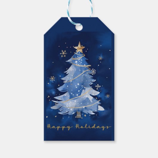 Title: Happy Holidays Elegant Navy Gold Christmas  Geschenkanhänger (Vorderseite)
