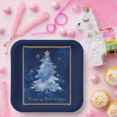 Title: Happy Holidays Elegant Navy Gold Christmas  Pappteller (Party)