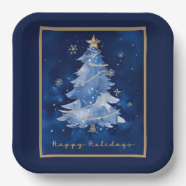 Title:
Happy Holidays Elegant Navy Gold Christmas Pappteller