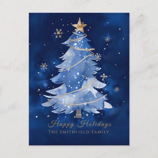 Title: Happy Holidays Elegant Navy Gold Christmas  Postkarte (Vorderseite)