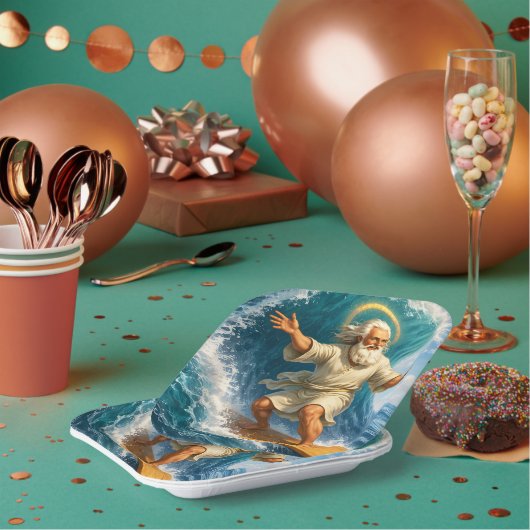 Title surfing Moses biblical art party paper plate Pappteller (Multi)