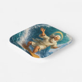 Title surfing Moses biblical art party paper plate Pappteller (Gewinkelt)