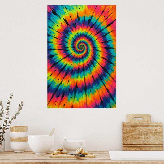 Title: Vibrant Neon Spiral Tie-Dye Art Poster (Küche)