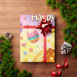 Title whimsical Easter bunny and colourful egg pat Geschenkpapier