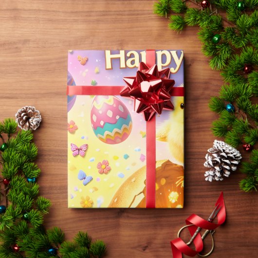 Title whimsical Easter bunny and colourful egg pat Geschenkpapier (Feiertagsgeschenk)