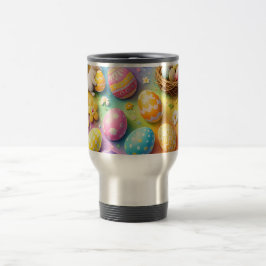 Title whimsical Easter bunny and colourful egg pat Reisebecher