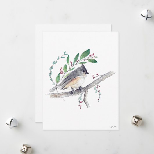 Titmaus Bird Art Feiertagskarte (Vorderseite/Rückseite Beispiel)