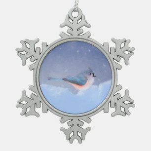 Titmausmalerei - Niedliche Original Hundkunst Schneeflocken Zinn-Ornament