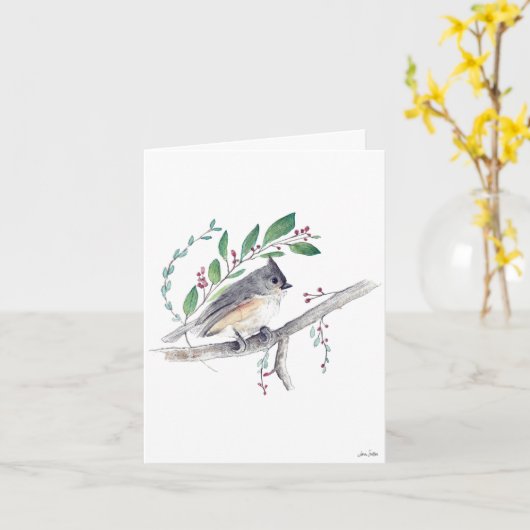 Titmouse Bird Art Card Karte (Gelbe Blume)