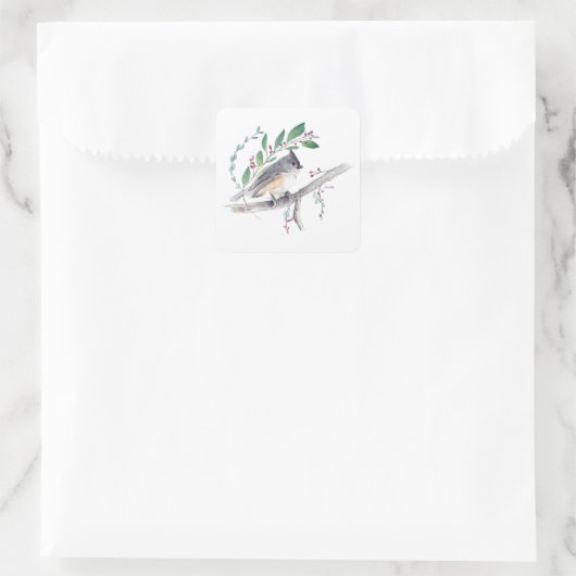 Titmouse Bird Art Square Sticker (Tasche)