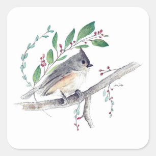 Titmouse Bird Art Square Sticker