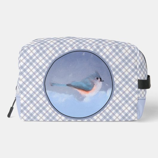 Titmouse in Snow Painting Original Bird Art Waschbeutel (Rückseite)