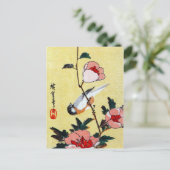 Titmouse und Peonies, Hiroshige Postkarte (Stehend Vorderseite)