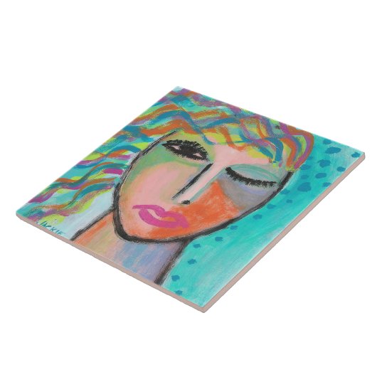 Tizzy Original Abstraktes Portrait einer Frau Fliese (Seite)