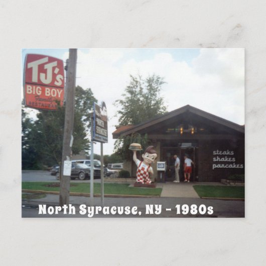 TJ's Big Boy North Syrakus 1980er Postkarte (Vorderseite)