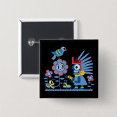 Tlalocs glückliche Frühlings-Blumen-Zeit Button (Vorne & Hinten)