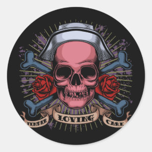 TLC Nurse Skull Runder Aufkleber