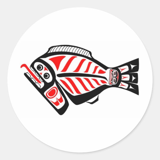 Tlingit Halibut Runder Aufkleber (Vorderseite)