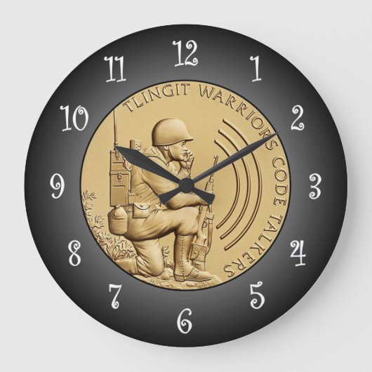 Tlingit Krieger Code Talkers Bronze Medaille ~ Große Wanduhr (Vorderseite)