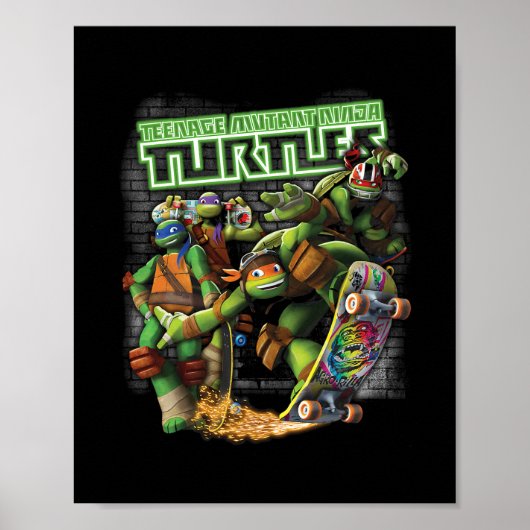 Tmnt Ninjas Neon Skateboardfahren Poster (Vorne)