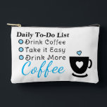 To-do list coffee lovers white blue zubehörtasche<br><div class="desc">Start your day with a smile and a fresh cup of coffee ☕ This coffee lover’s daily to-do list accessory pouch is perfect for keeping your essentials organized while celebrating your caffeine-fueled routine. Ideal for storing pens, makeup, cables, or small planners, it’s a handy pouch for busy mornings and productive...</div>