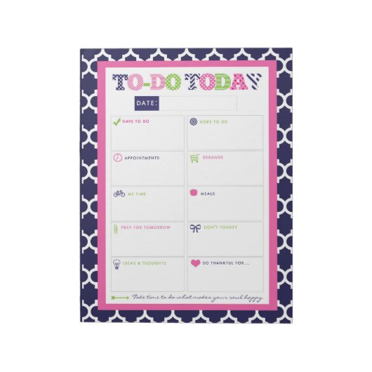 To-Do Today - Preppy Prints & Patterns Notizblock (Rotiert)