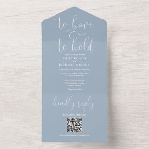 To Have And To Hold QR-Code Dustblaue Hochzeit All In One Einladung