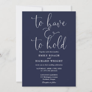 To Have And To Hold Schrift Navy Blau Hochzeit Einladung