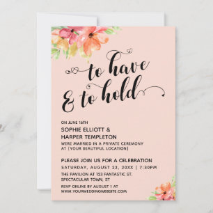 To Have & To Hold Hearts Script Blush Florals Einladung