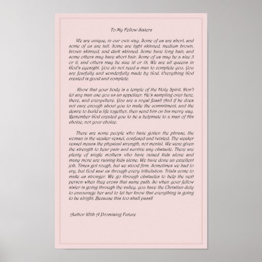 To My Fellow Sisters Poster (Vorne)