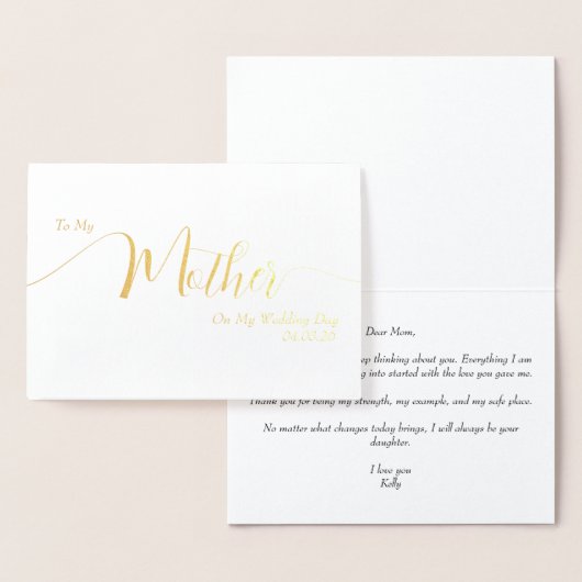To My Mother on My Wedding Day Elegant Script Folienkarte (Anzeige)