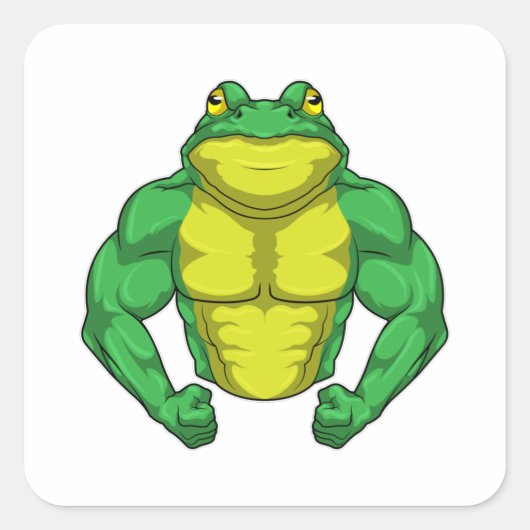 Toad as Bodybuilder with big Muscles Quadratischer Aufkleber (Vorderseite)