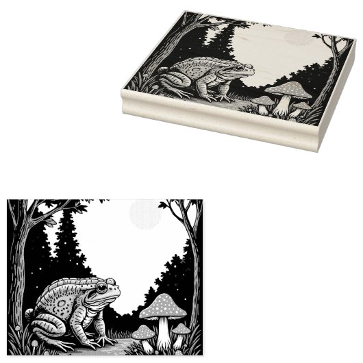 Toad Foraging Toadstools In A Moonlit Woodland  Gummistempel (Stempel)