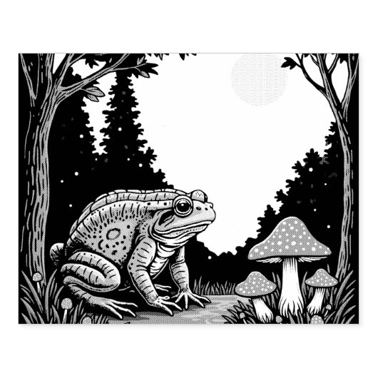 Toad Foraging Toadstools In A Moonlit Woodland  Gummistempel (Prägung)
